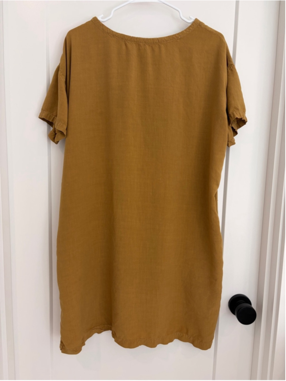 CP Shades Earthy Ochre Mustard Linen Mini Dress S Pockets Short Sleeve